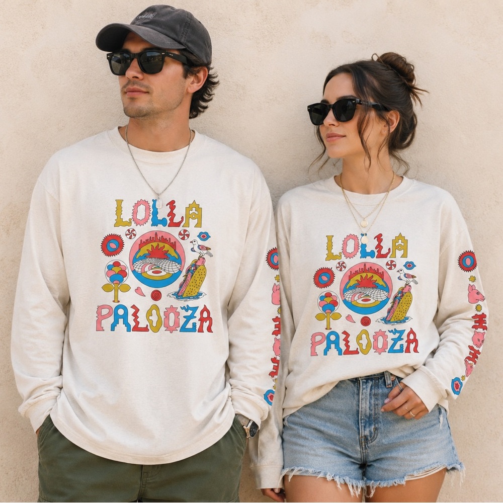 Lollapalooza Graphic Print Long Sleeve T-Shirt White Cotton M Chicago 2023